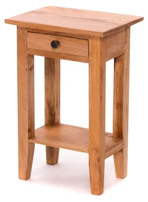 Produktbild von Rustikaler Vintage Telefontisch PLANTA | 52x34cm (HxB), Mahagoni Massivholz | Blumenhocker, Flurtisch, Beistelltisch, Nachtschrank mit Schublade | Farbe: honigfarben gewachst