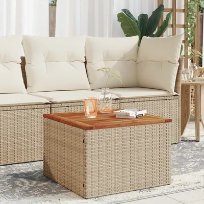 Produktbild von Gartentisch Beige 55x55x37 cm Poly Rattan und Akazienholz, Gartentische 366064
