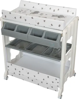 Produktbild von Wickeltisch Baby Wickelkommode mit Badewanne Rollbar 6 Dekore ISA My Little Farm Grau ib style®