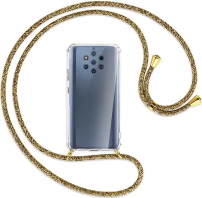 Produktbild von Handykette Backcover-Schutzhülle mit Band (Metall goldfarben) für Nokia 9 PureView - braun+beige