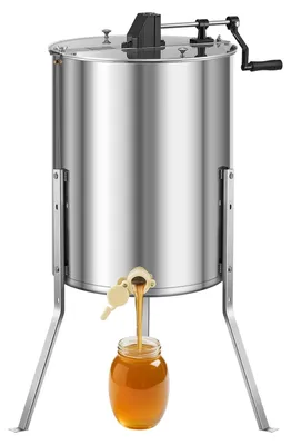 Image de Extracteur de miel VEVOR, cadre 4/8, extracteur tangentiel manuel avec couvercle transparent, extracteur de miel en acier inoxydable avec support réglable en hauteur