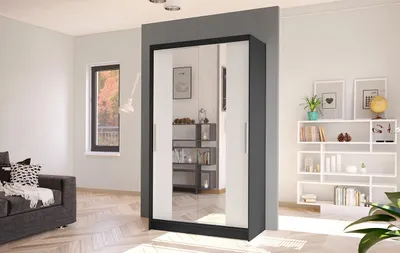 Produktbild von Moderner Kleiderschrank BRUNO 2 – Breite 100 cm, schwarz / weiß