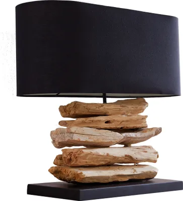 Produktbild von Handgearbeitete Treibholz Lampe RIVERINE 55cm schwarz Leinenschirm Tischleuchte Wohnzimmerlampe