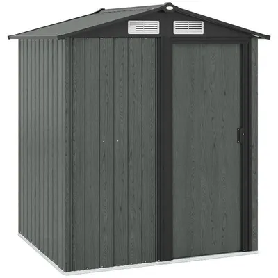 Obrázok produktu pre Záhradná búda – kovová úložná budova 152x132x188 cm – vodotesná – s jednosklonnou strechou – 4 ventilačné otvory – sivá
