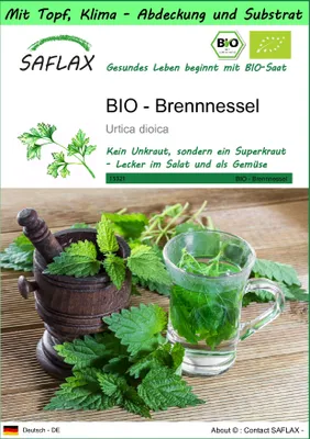 Produktbild von SAFLAX Garden to go - BIO - Brennnessel - Urtica dioica - 2000 Samen - Mit Topf, Klima - Deckel und Anzuchtsubstrat