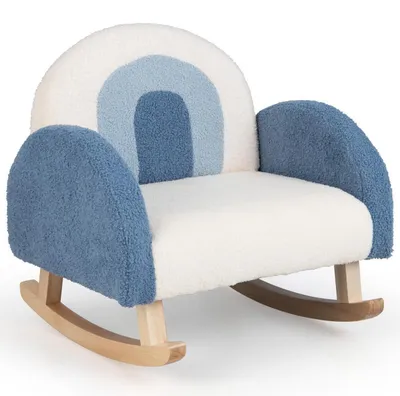 Immagine prodotto di Sedia per bambini, sedia a dondolo, rivestita in velluto, con schienale, gambe in legno massello, imbottita, colore blu, adatta a bambini dai 3 ai 5 anni