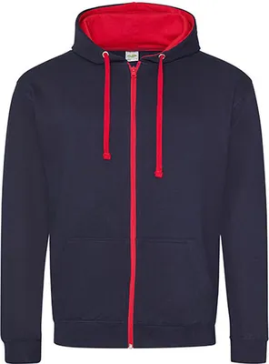 Produktbild von Just Hoods JH053 | Varsity Zoodie Kapuzenpulli mit Reisverschluss - Farbe: New French Navy/Fire Red - Größe: XL