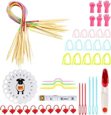Produktbild von Famanu Rundstricknadeln Set, 31'' Bambus Stricknadeln mit Aufbewahrungsorganizer - für Anfänger