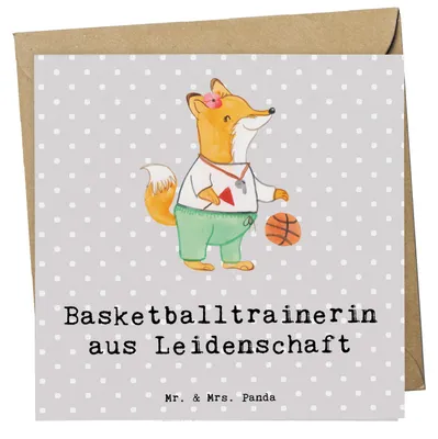 Produktbild von Mr. & Mrs. Panda Grußkarte Basketballtrainerin Leidenschaft - Grau Pastell - Geschenk, Sport, doppelkarte, Klappkarte, anlasskarte, Verein, faltkarte, Basketball