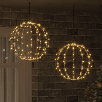 Produktbild von vidaXL Ball mit 192 LEDs 2 pcs Warmweiß 40 x 40 x 43,5 cm Metall