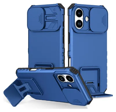 Image de Étui pour iPhone 17 étui de protection militaire double couche avec béquille et protection coulissante de l'appareil photo bleu