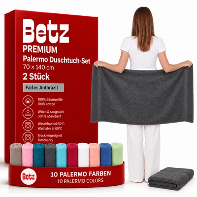 Produktbild von Betz 2 Stück Duschtücher 70x140 cm PALERMO 100% Baumwolle  Farbe: anthrazit