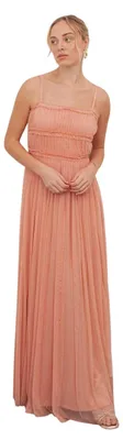 Productafbeelding van Anaya With Love - Maxi jurk voor dames, vierkant decolleté, spaghettibandjes, model GT37971 (maat 36 EU) (perzik)