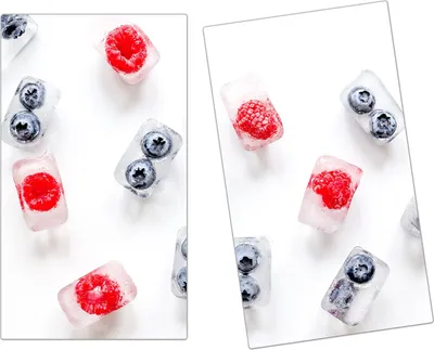 Produktbild von Spritzschutz Herdabdeckplatte Schneidebrett aus Glas Beeren in Eiswürfel 2-Teilig (60x52cm)