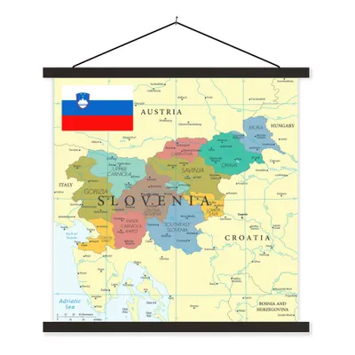 Produktbild von MuchoWow® Textilposter Bunte Landkarte von Slowenien und seine Flagge 90x90 cm mit schwarzem Rahmen - Magnetisches