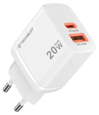 Produktbild von Techsuit - Wall Charger Duonix20W (CH2) Ladegerät Type-C + USB, Reise, 20W – weiß