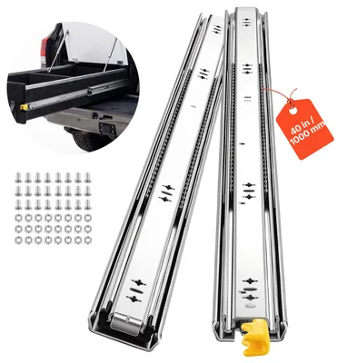 Produktbild von VEVOR 1 Paar Schubladenschienen 100cm Auszugsschienen mit 113kg Tragkraft, Schubladenauszug zur Seitenmontage für Möbel, 3-teiliger Vollauszug, Kohlenstoffstahl, Kugellager, Einseitige Verriegelung