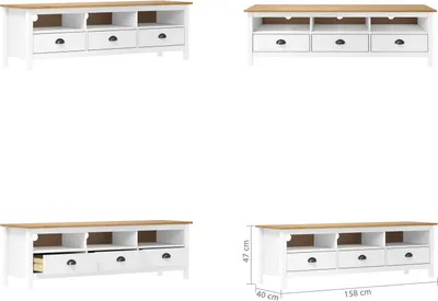 Obrázek produktu pro vidaXL TV stolek Hill White 158x40x47 cm borovicový masiv - TV stolek - TV skříňky - TV nábytek - Příborník