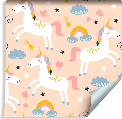 Obrázek produktu pro 10m VLIES TAPETE Roll Dětský pokoj Einhürner Stars Rainbow Hearts XXL