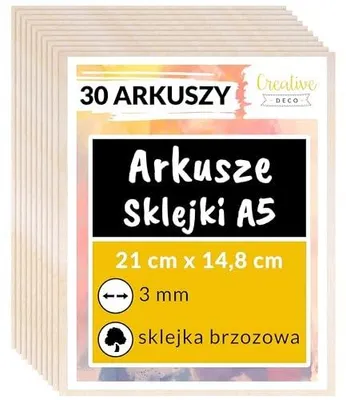 Zdjęcie produktu dla Sklejka do lasera A5 3MM drewniana 30 szt majsterkowanie