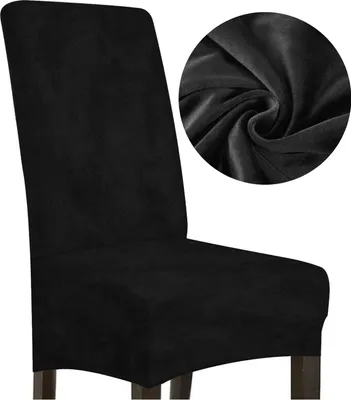 Produktbild von Elastischer Stuhlbezug aus dickem Velours, Größe L, hohe Rückenlehne 70 cm, Schwarz – Schonbezug