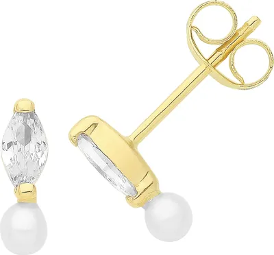 Image de Boucles d'Oreilles Femme Or 375/1000 avec Oxyde de Zirconium, Perle d'eau douce - 9mm*3mm; TRS36156
