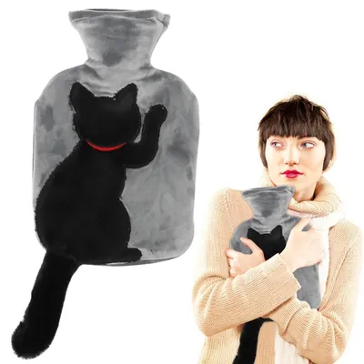 Produktbild von Wärmflasche mit Bezug Katze 24 x 15,5 cm Gummi Schwarz