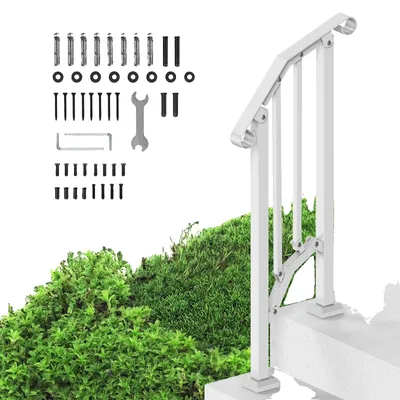 Image de Mains courantes VEVOR pour escaliers extérieurs, kit main courante escalier 1-2 marches, rampe de transition en acier carbone avec kit de montage, rampe d'escalier pour personnes âgées, marches en béton & véranda & deck,