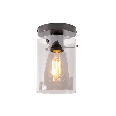 Produktbild von QAZQA - Design Deckenleuchte I Deckenlampe I Lampe I Leuchte schwarz mit Rauchglas - Kuppel I Wohnzimmer I Schlafzimmer - Zylinder - LED geeignet E27