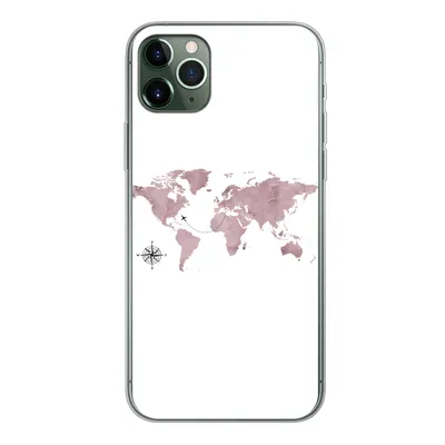 Produktbild von MuchoWow® Handyhülle Schutzhülle Hülle für iPhone 11 Pro Max Weltkarte - Rosa - Flugzeug Silikon Softcase Handy Hülle - Schutz