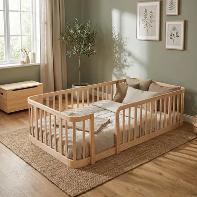 Produktbild von 90x200cm Laufgitter Baby Absperrgitter aus Naturholz Modularer Laufstall Sicherheitsschutz 7cm Gitterabstand Abgerundete Kanten für Babys & Haustiere