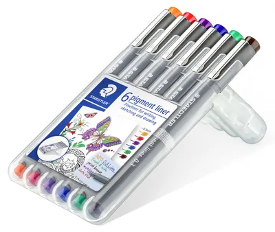 Immagine prodotto di Staedtler Pigment Liner penna tecnica Fine Blu, Marrone, Verde, Arancione, Rosso, Viola 6 pz