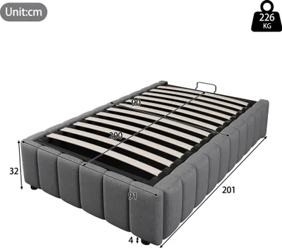 Zdjęcie produktu dla Nowoczesne łóżko z pościelą, schowek hydrauliczny, bez zagłówka, 90x200cm, szare