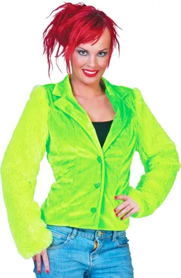 Produktbild von Hippie Jacke Grace in Plüsch-Optik für Damen - Neon Grün Größe: 36/38