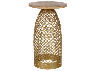 Produktbild von BELIANI Beistelltisch Hellbraun Mango Holz und Eisen Rund 30 cm mit Goldenem Gestell Glamourös Einbeinig Wohnzimmer Ausstattung Möbel Blumenständer