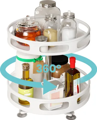 Produktbild von Heikoeco®360°gewürz organizer drehbar, drehteller organizer,drehteller kühlschrank,drehteller küche,gewürzkarussell drehbar(2 Ebene, Weiß)