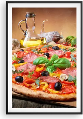 Produktbild von Gerahmtes Poster - Schwarzer Rahmen - Pizza Käse Tomaten - 61x91,5 cm - Wand Bild - Wanddeko - Wandbilder - Kunstposter - Wandposter - Bilderrahmen - Bilder - Kunstdruck - Wandbild - P2BPA61x91-4024