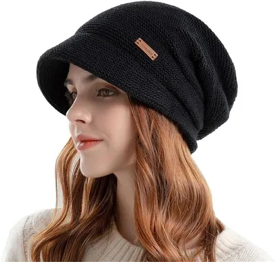 Produktbild von Xdovet Damen Wollmütze(Schwarz) Winter Mütze Warme Strickmütze Frauen 56-60CM Wintermütze Warm Slouchy Mütze mit Visier Winter Strickmütze mit Schi