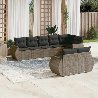 Produktbild von Gartenmöbelgarnituren - 8-tlg. Garten-Sofagarnitur mit Kissen Grau Poly Rattan Möbel21