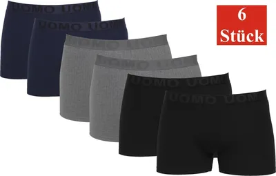 Produktbild von Herren Boxershorts 6er Pack – Baumwolle mit Elasthan – Unterhosen Set Dunkelblau/Grau/Schwarz/XXL
