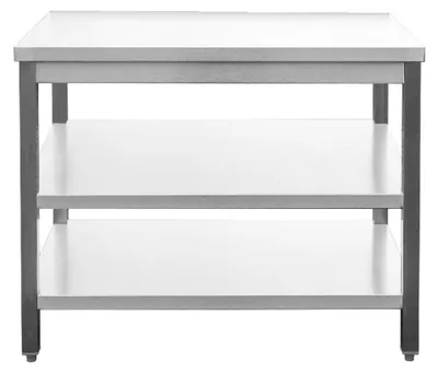 Produktbild von Edelstahl Arbeitstisch verschweißt - mit Grundboden & Zwischenboden - 800x600x850mm