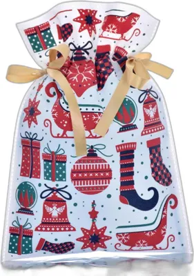 Produktbild von Pakado Geschenkbeutel weiß Weihnachtsmotiv 30 x 45 cm