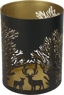 Produktbild von TrendLine Deko Metall Teelichthalter Winter 10 x 12.5 cm schwarz gold
