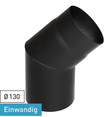 Produktbild von Raik Basic Rauchrohrbogen 130mm schwarz 45° ohne Tür für Rauchrohr / Ofenrohr