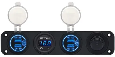 Produktbild von ProRide 12V USB-Autoladegerät 4 Anschlüsse QC3.0 Voltmeter Schalter