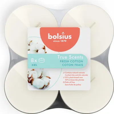 Produktbild von Bolsius Maxi-Lichte 8 Stunden 8er Pack True Scents Fresh Baumwolle
