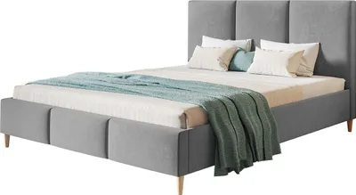 Produktbild von Polsterbett LUX SIENA mit Kopfteil, 140 x 200 cm, Doppelbett mit Lattenrost aus Holz, Velourstoff Grau, Füße in Farbe: Braun