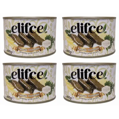 Produktbild von Elifce Reisgefüllte Weinblätter Vorteilspack (4 x 400g) - Yaprak Dolmasi – Fertiggericht in Dose - Traditioneller Genuss –  Pflanzlich
