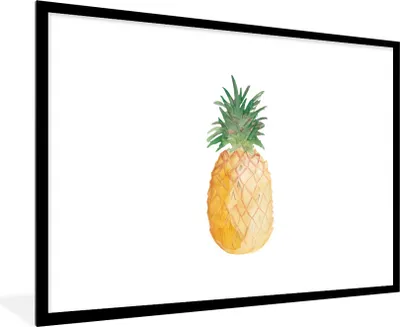 Produktbild von MuchoWow® Gerahmtes Poster Ananas - Obst - Weiß 90x60 cm - Poster mit Schwarzem Bilderrahmen Wandposter Rahmen Foto Bilder - Wanddekoration - Fotos