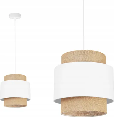 Produktbild von Boho Hängelampe - Deckenlampe - Pendelleuchte aus Metall mit Lampenschirm aus Stoff - E27 - 1-Flammig - Weiß und Jute